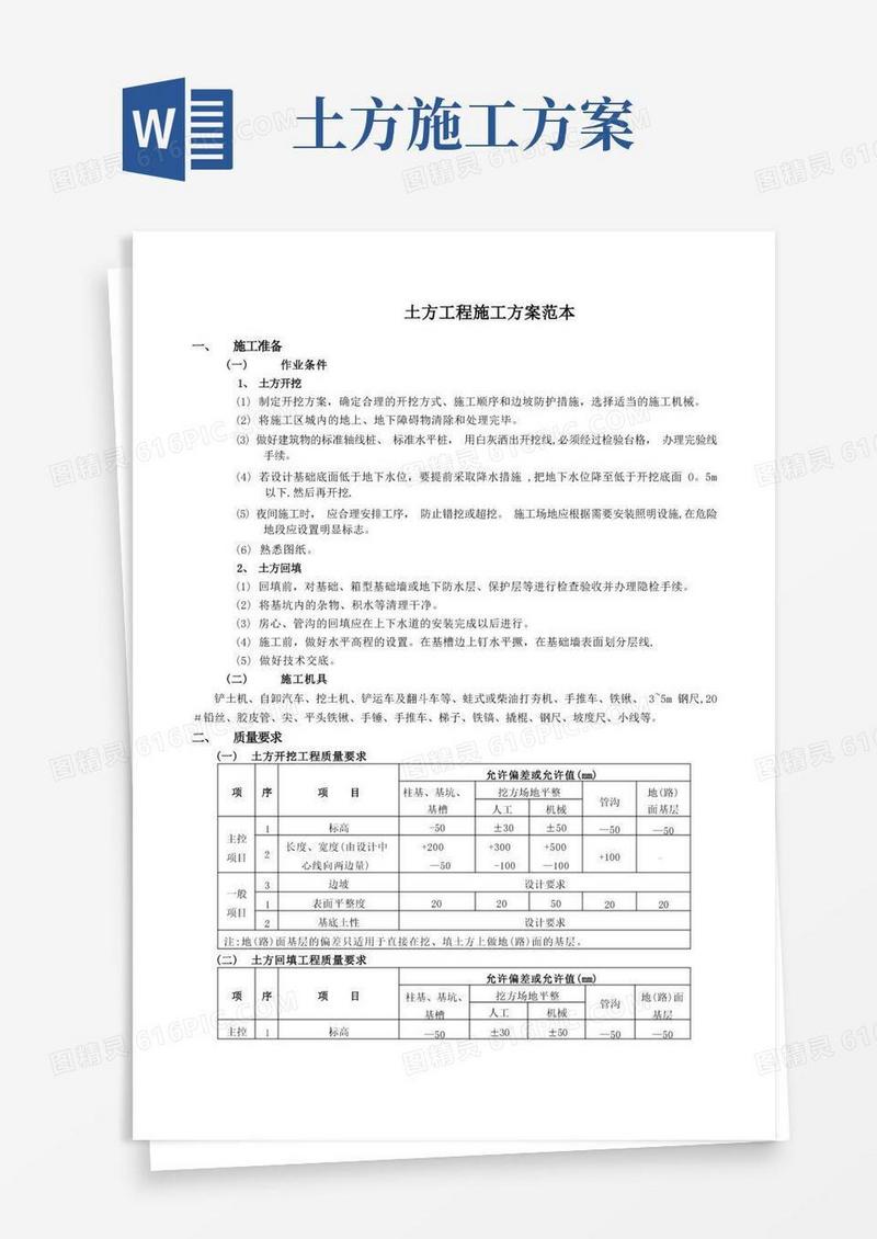 土方工程施工方案范本