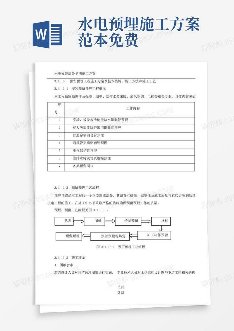 水电安装预留预埋施工方案