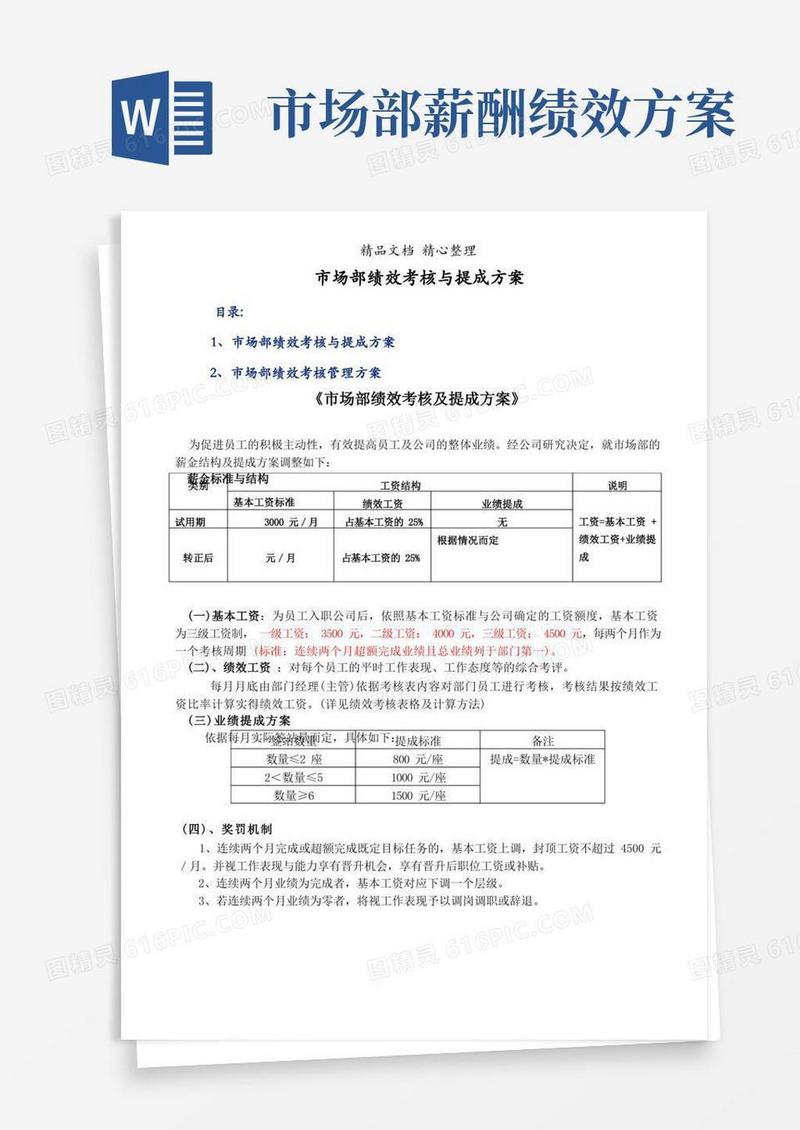市场部绩效考核与提成方案