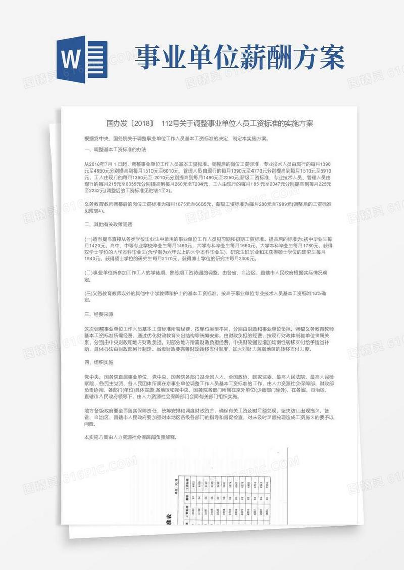 国办发〔〕112号关于调整事业单位人员工资标准的实施方案