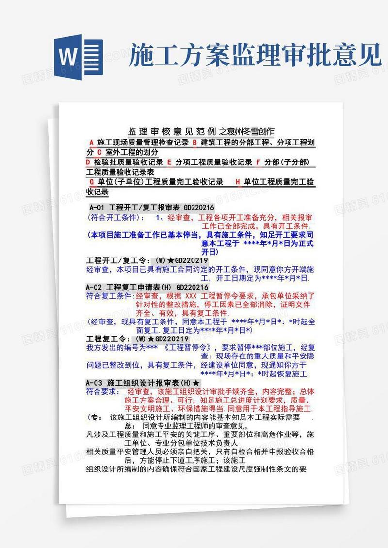 (经典)监理审核意见范例