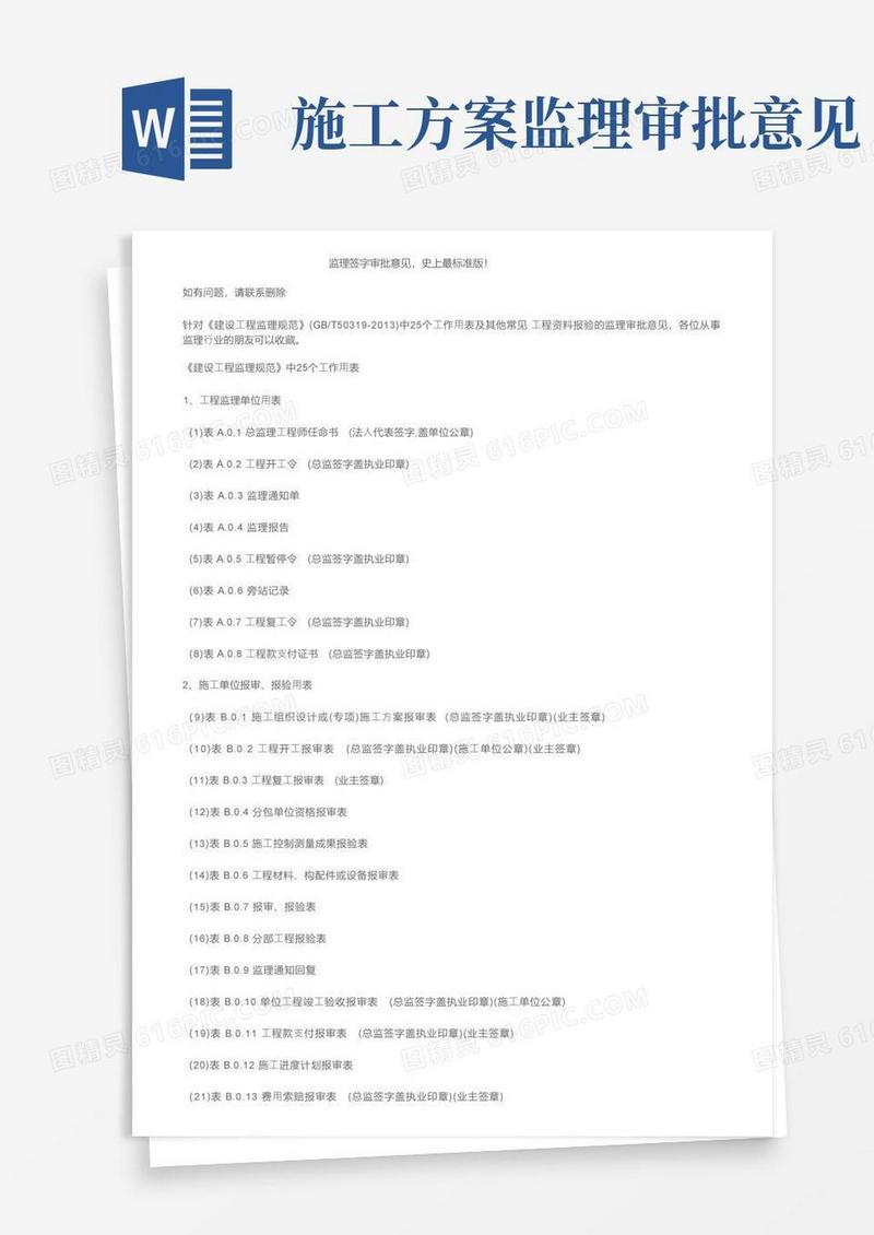 监理签字审批意见，史上最标准版！