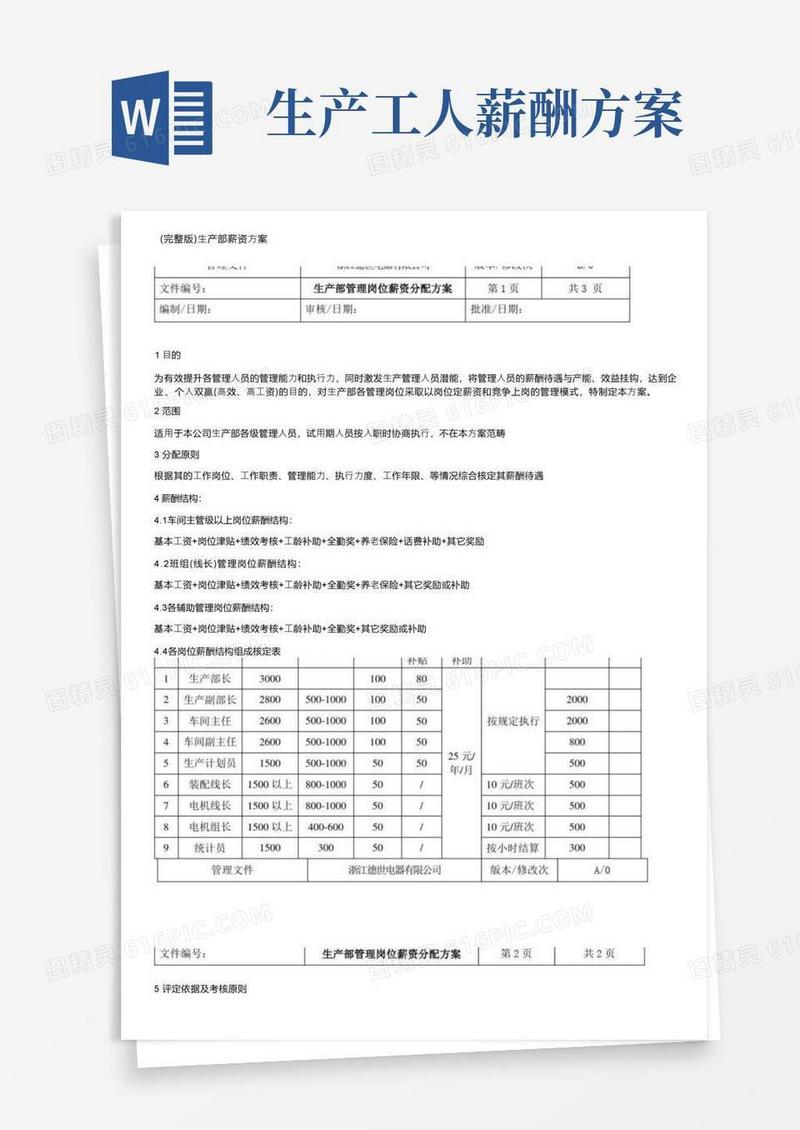 （完整版）生产部薪资方案