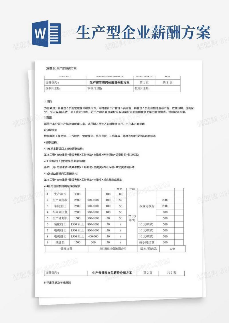 （完整版）生产部薪资方案
