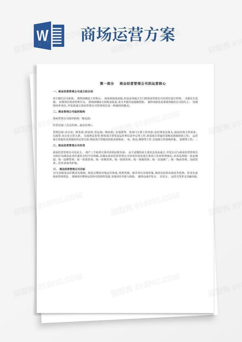 某公司商业经营管理公司及超市的运营方案