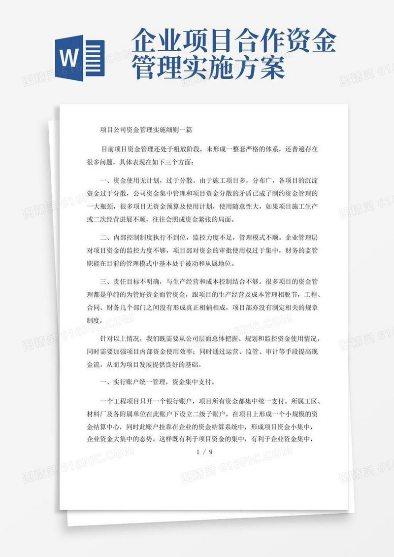 项目公司资金管理实施细则三篇