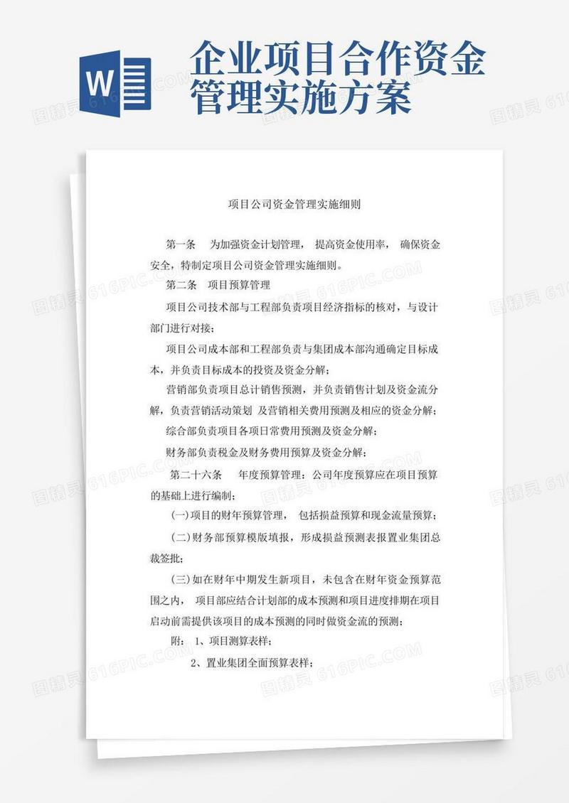 项目公司资金管理实施细则