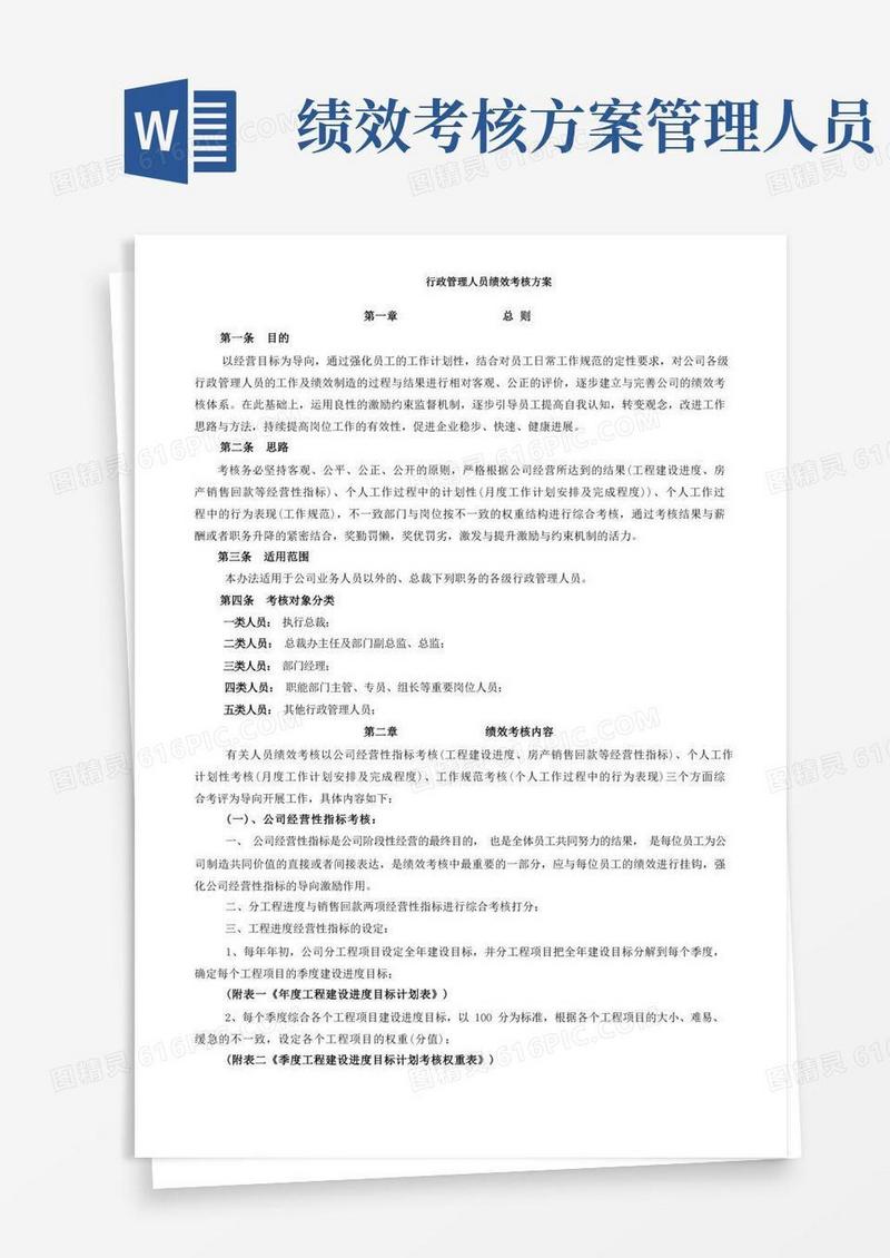 行政管理人员绩效考核方案