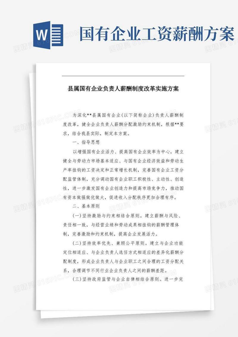 县属国有企业负责人薪酬制度改革实施方案