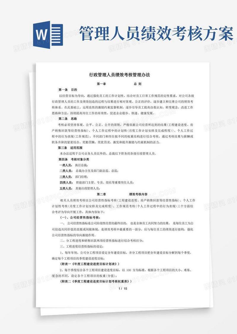 行政管理人员绩效考核方案