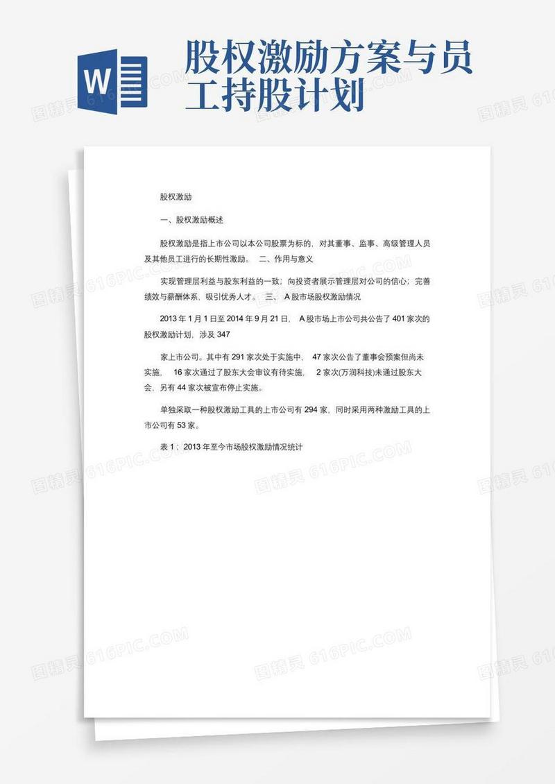 上市公司股权激励及员工持股计划