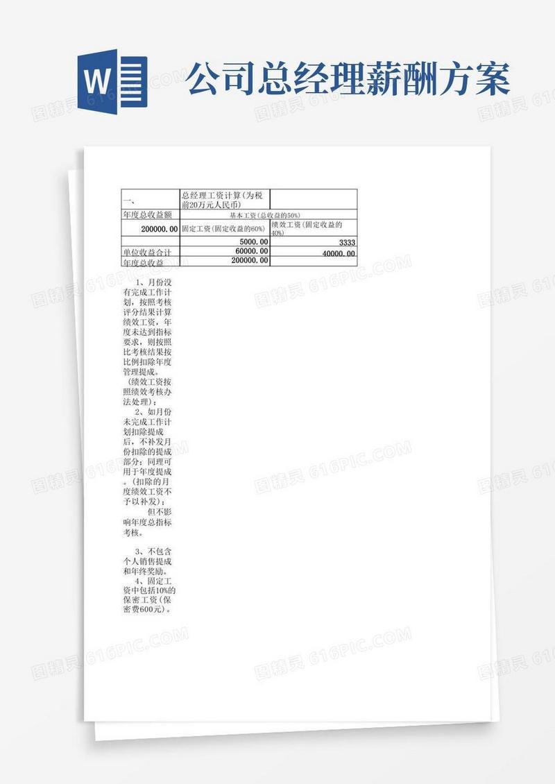 高管(总经理)薪酬计算方法
