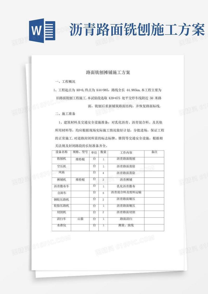 路面铣刨摊铺施工方案