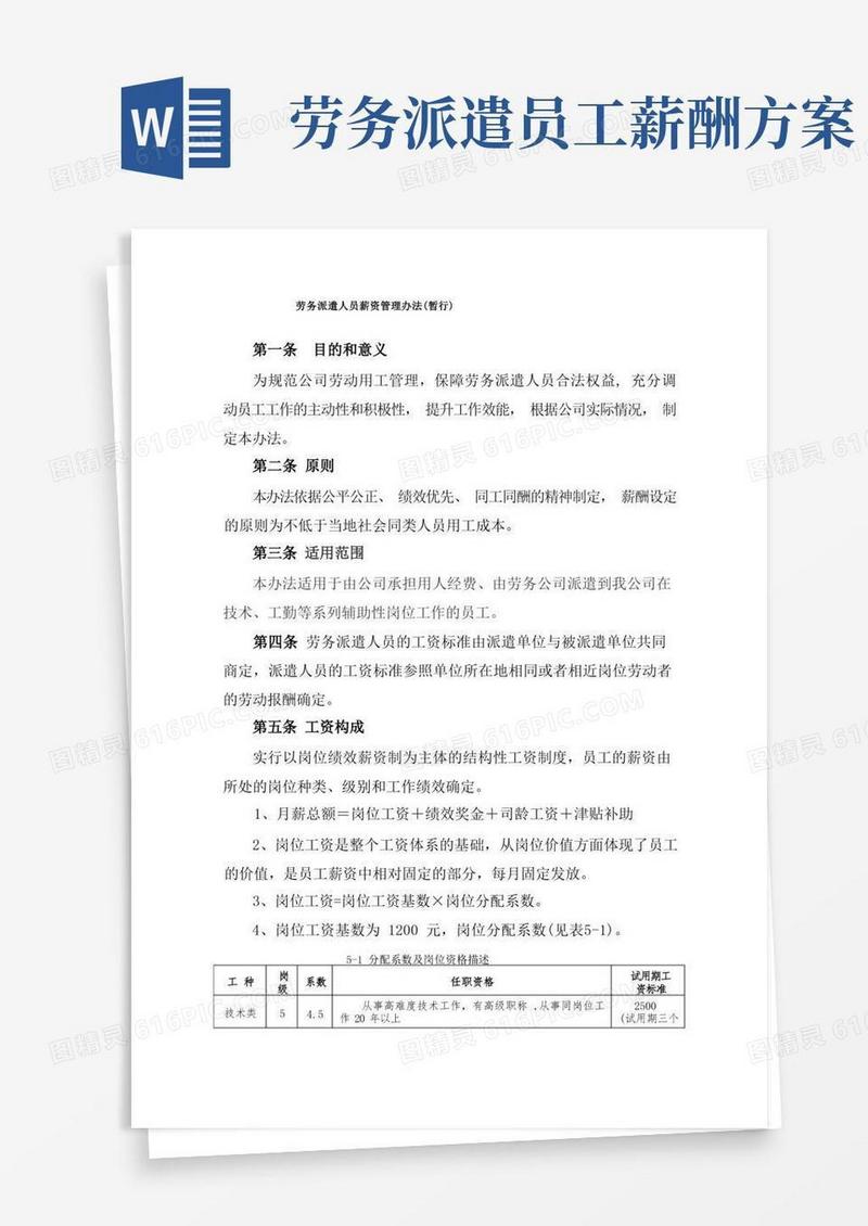劳务派遣人员薪资管理办法
