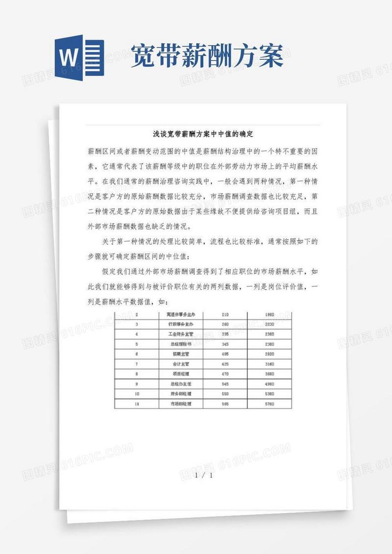 浅谈宽带薪酬预案中中值的确定
