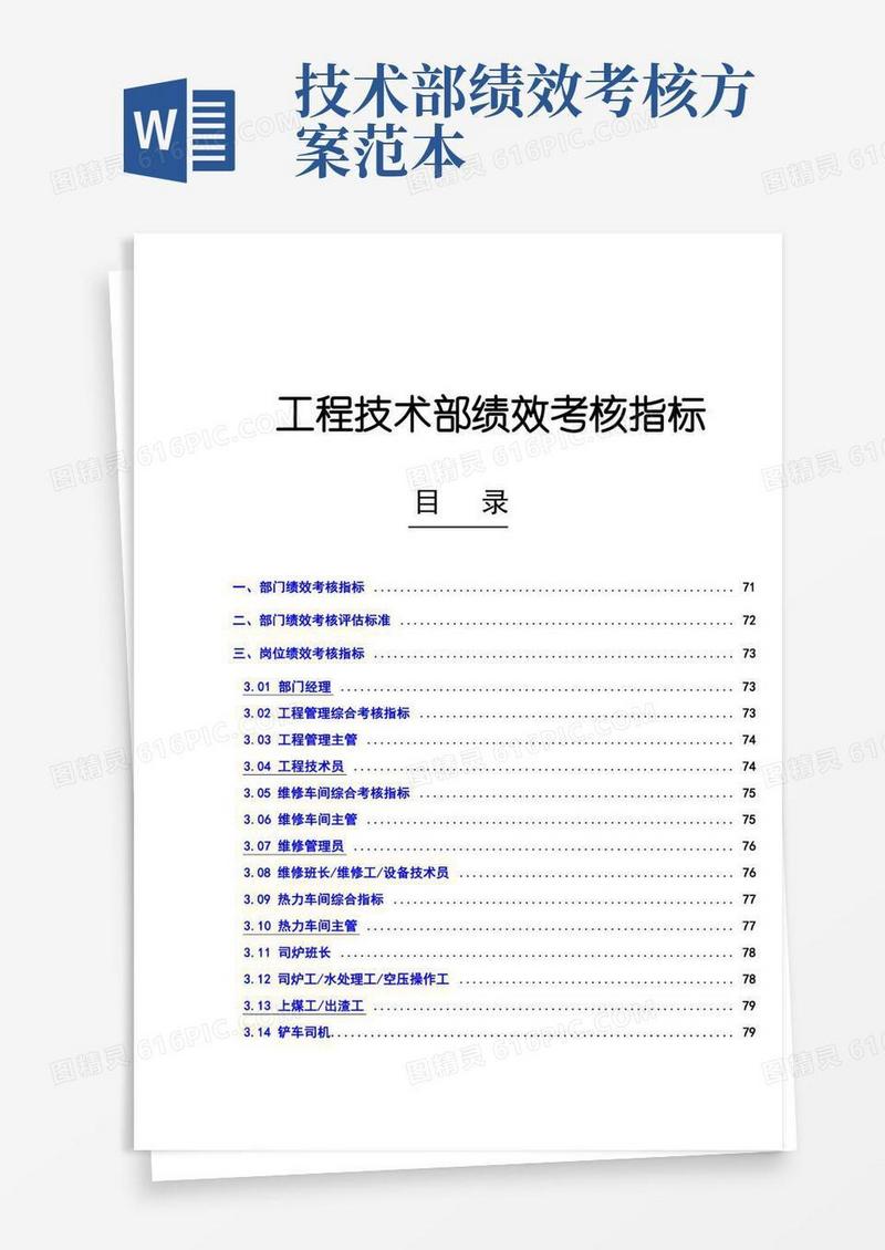 工程技术部绩效考核指标