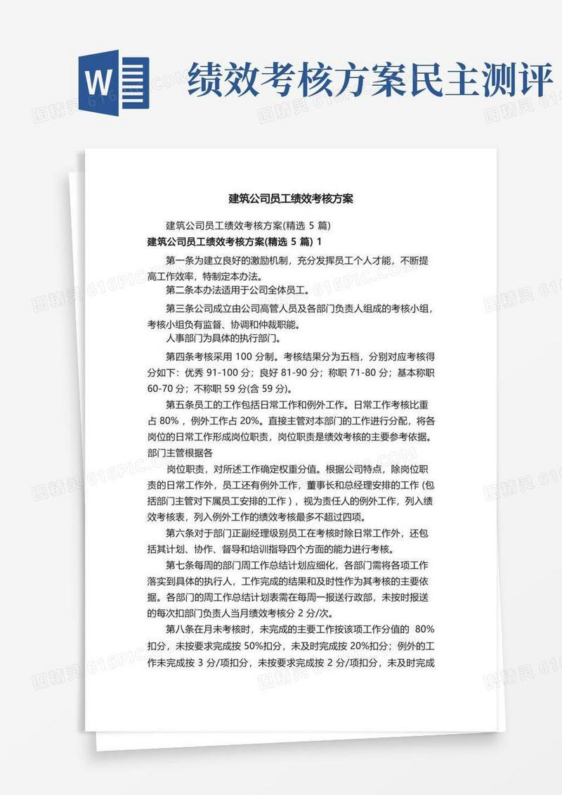 建筑公司员工绩效考核方案