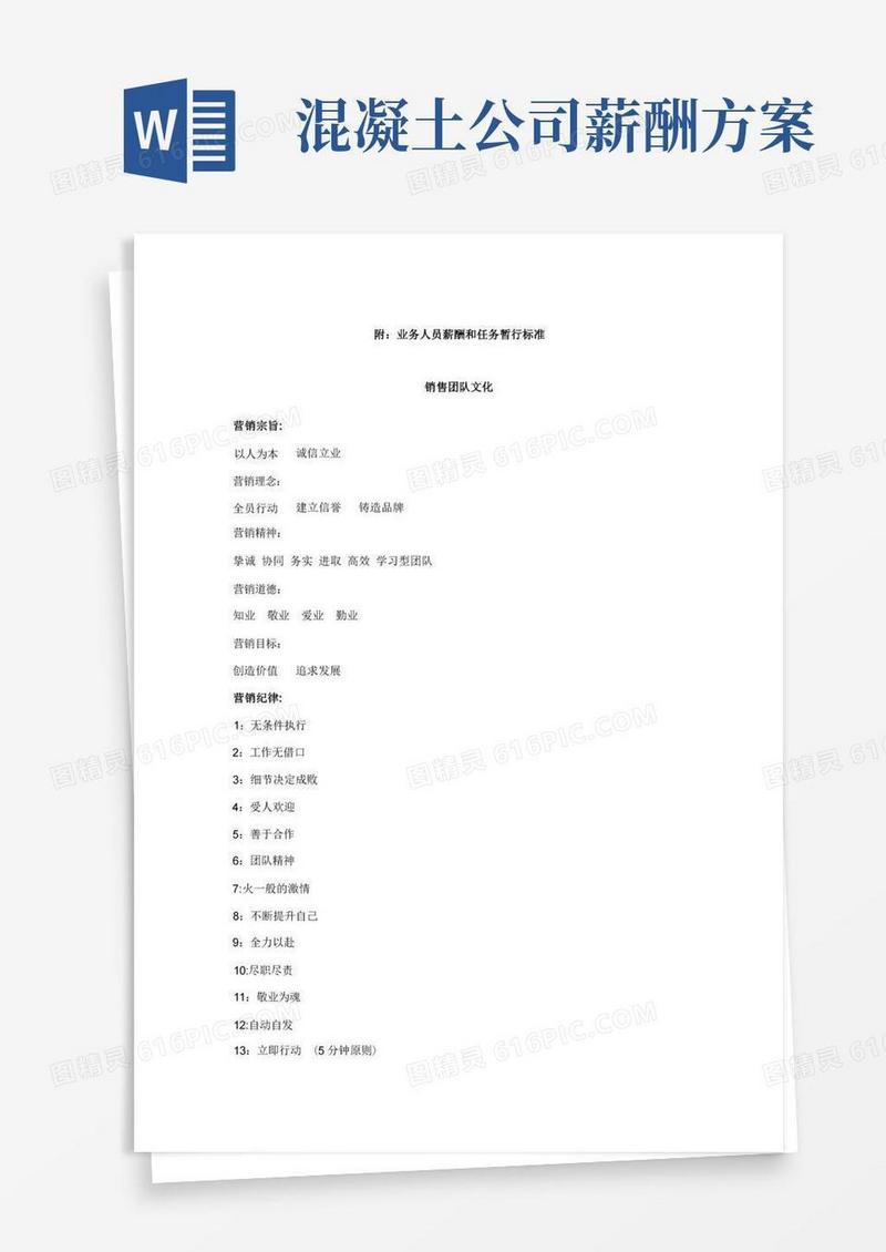 混凝土公司业务人员管理制度、规定、常用表格、薪酬核算办法