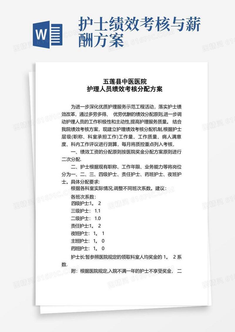 护理人员绩效考核分配方案)