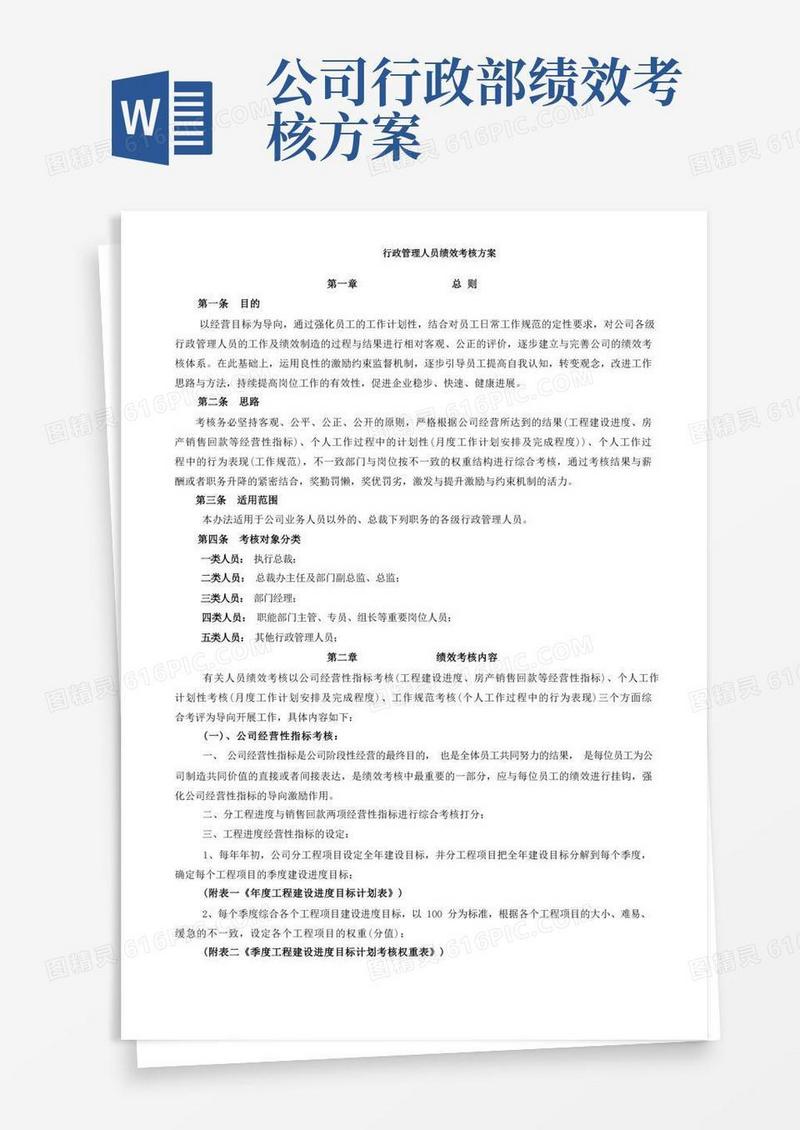 行政管理人员绩效考核方案