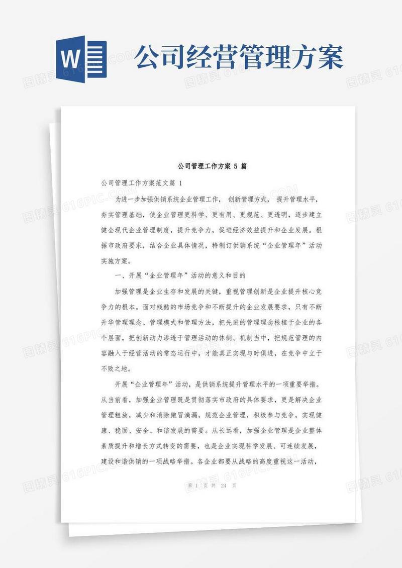公司管理工作方案范文5篇
