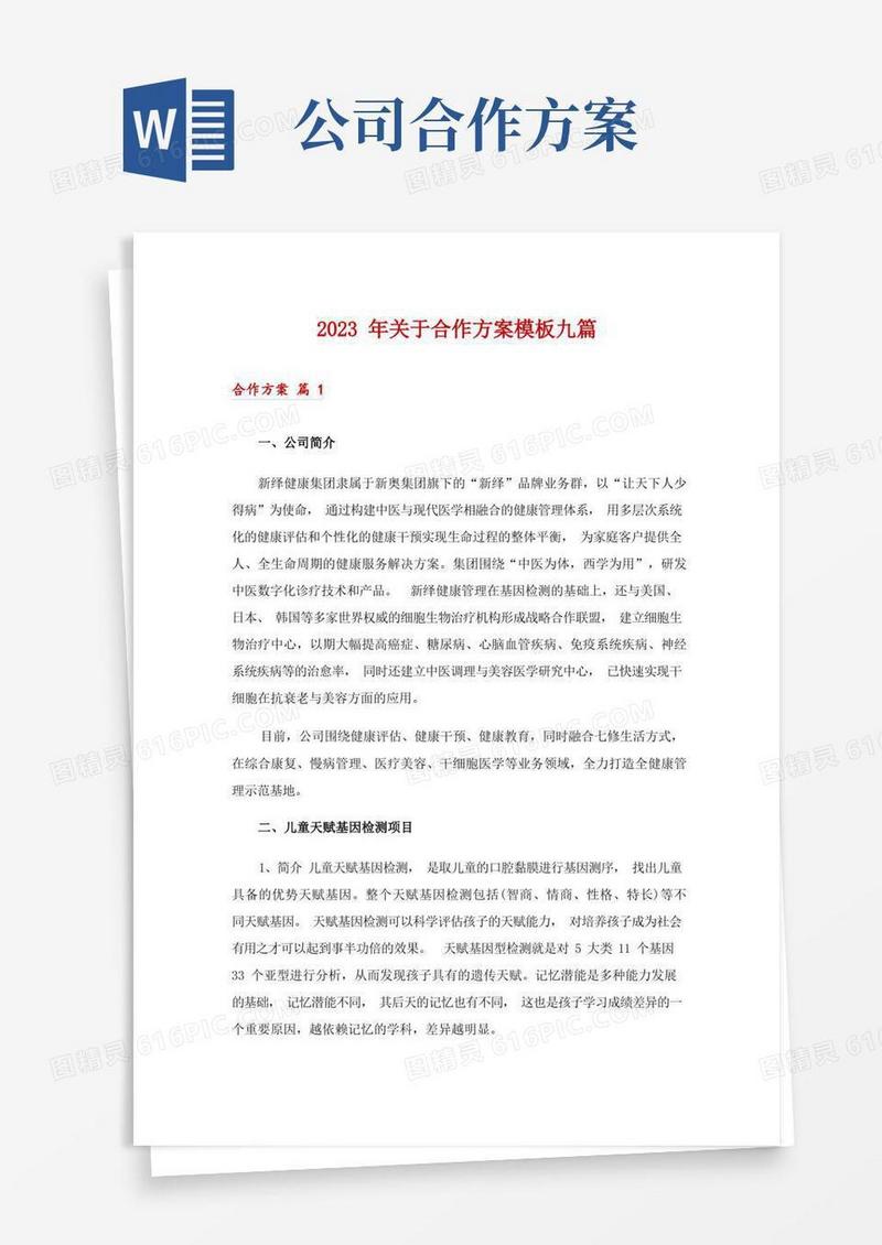 2023年关于合作方案模板九篇