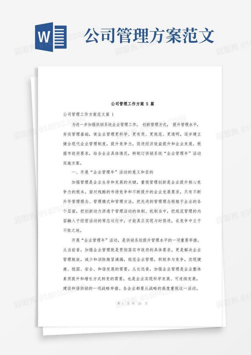 公司管理工作方案范文5篇