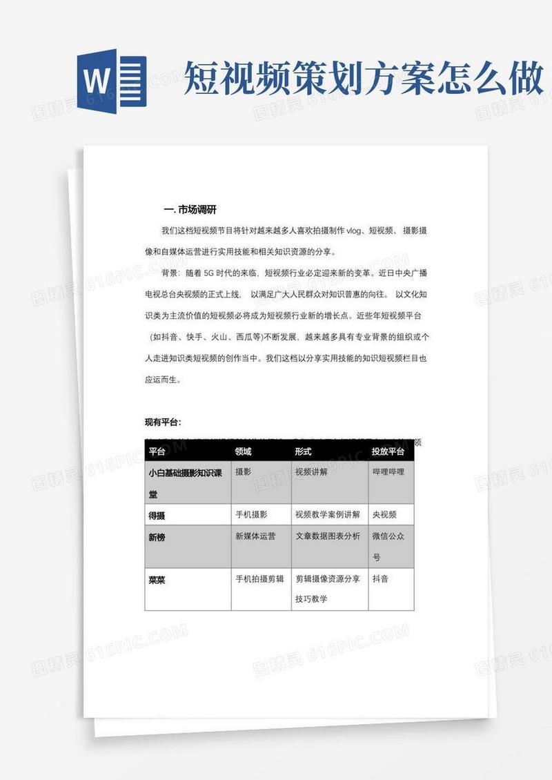 短视频栏目分析策划文案