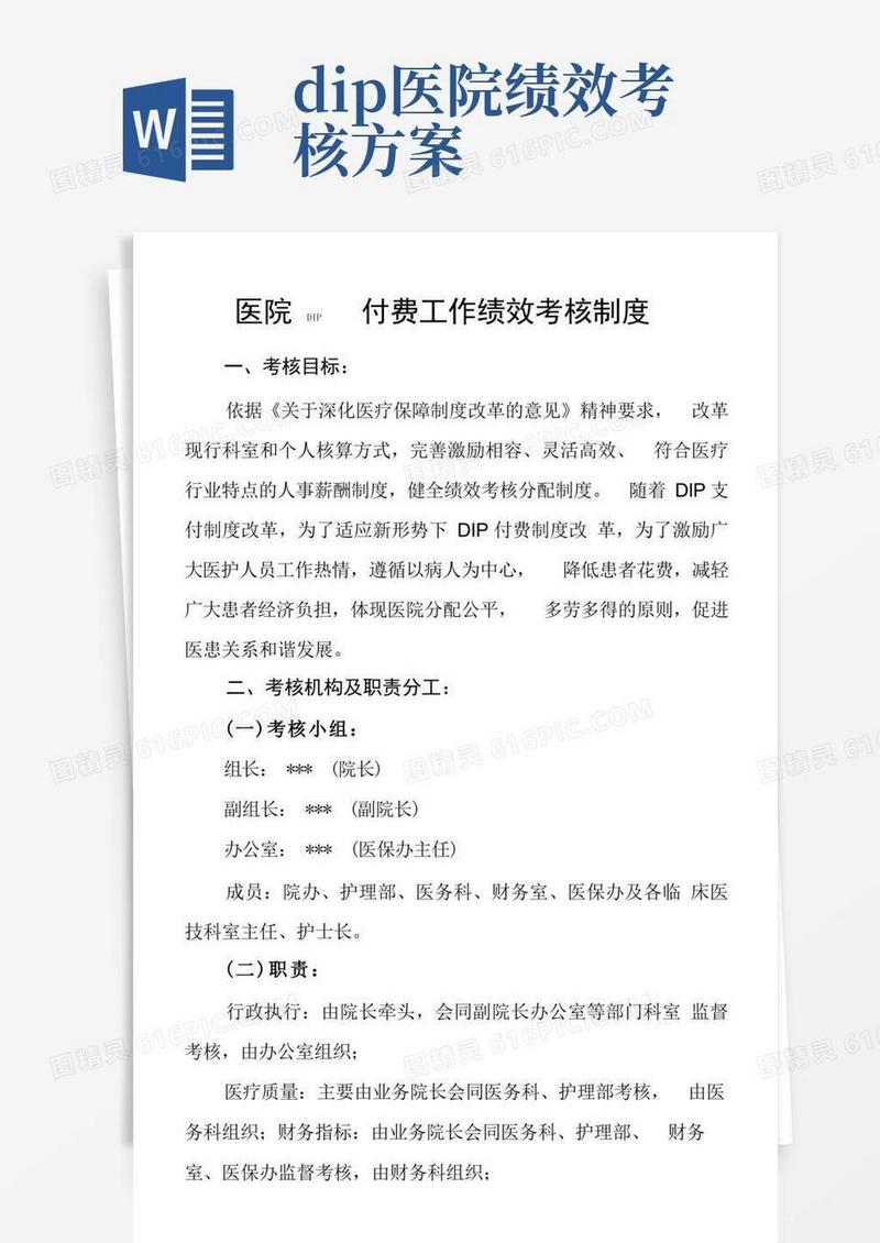 医院DIP付费工作绩效考核制度