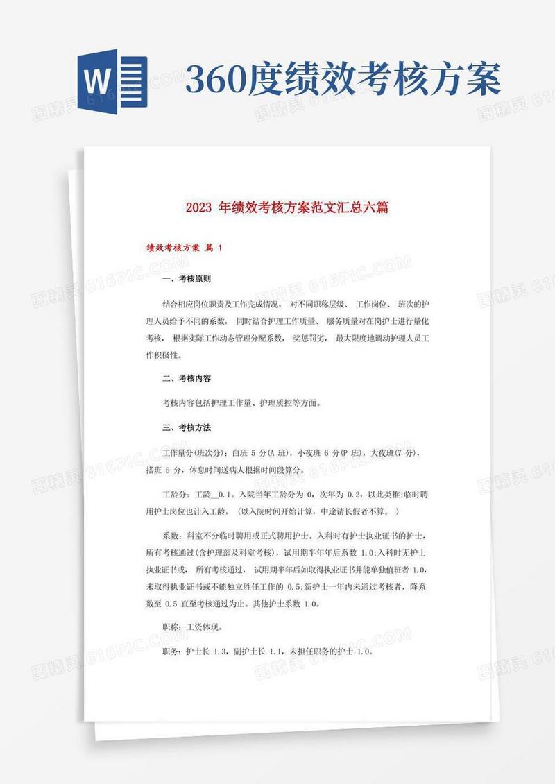 2023年绩效考核方案范文汇总六篇