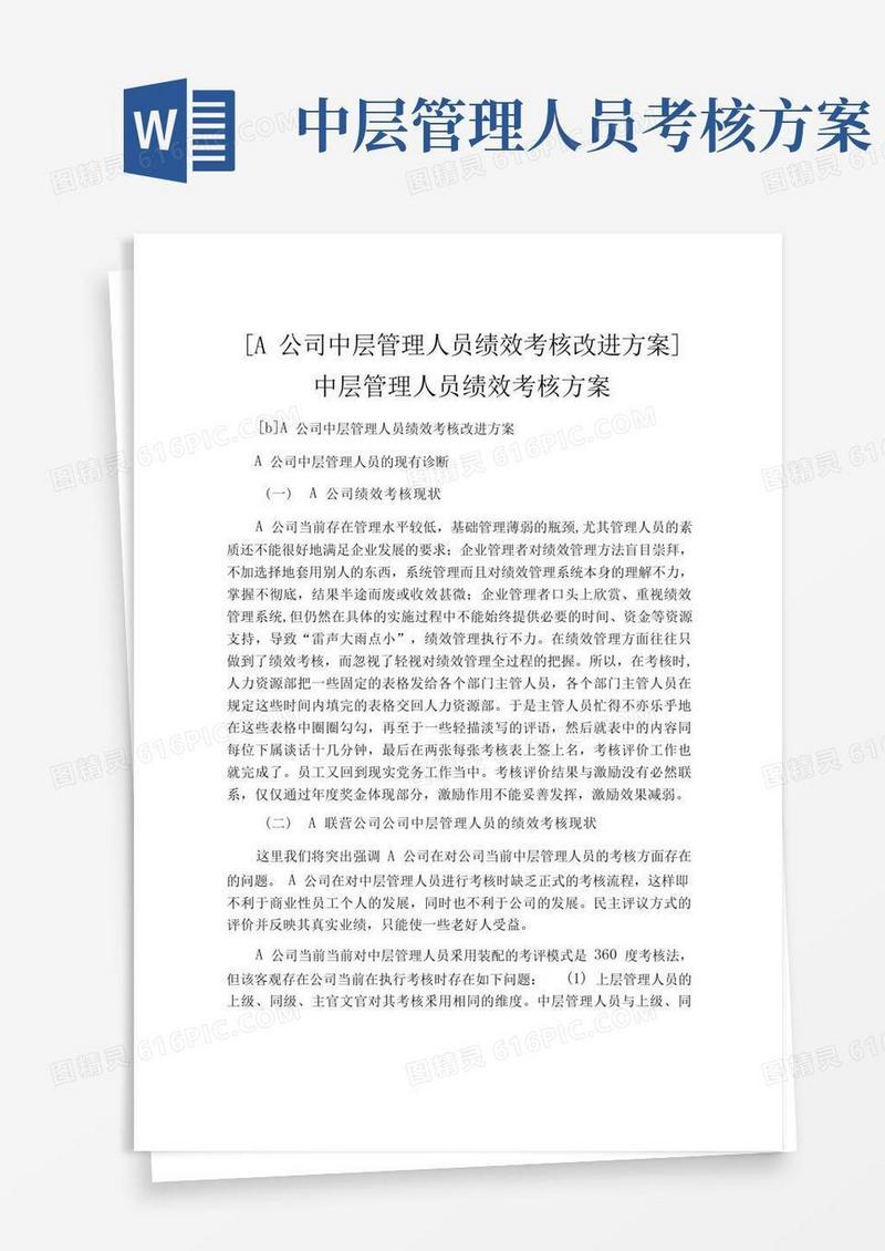 公司中层管理人员绩效考核方案