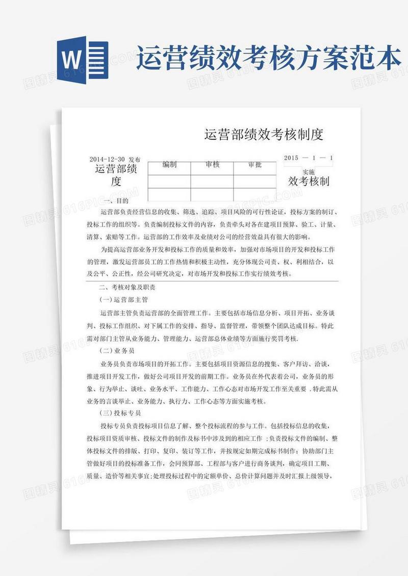 运营部绩效考核制度