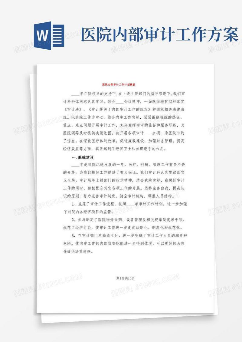 医院内部审计工作计划模板(4篇)