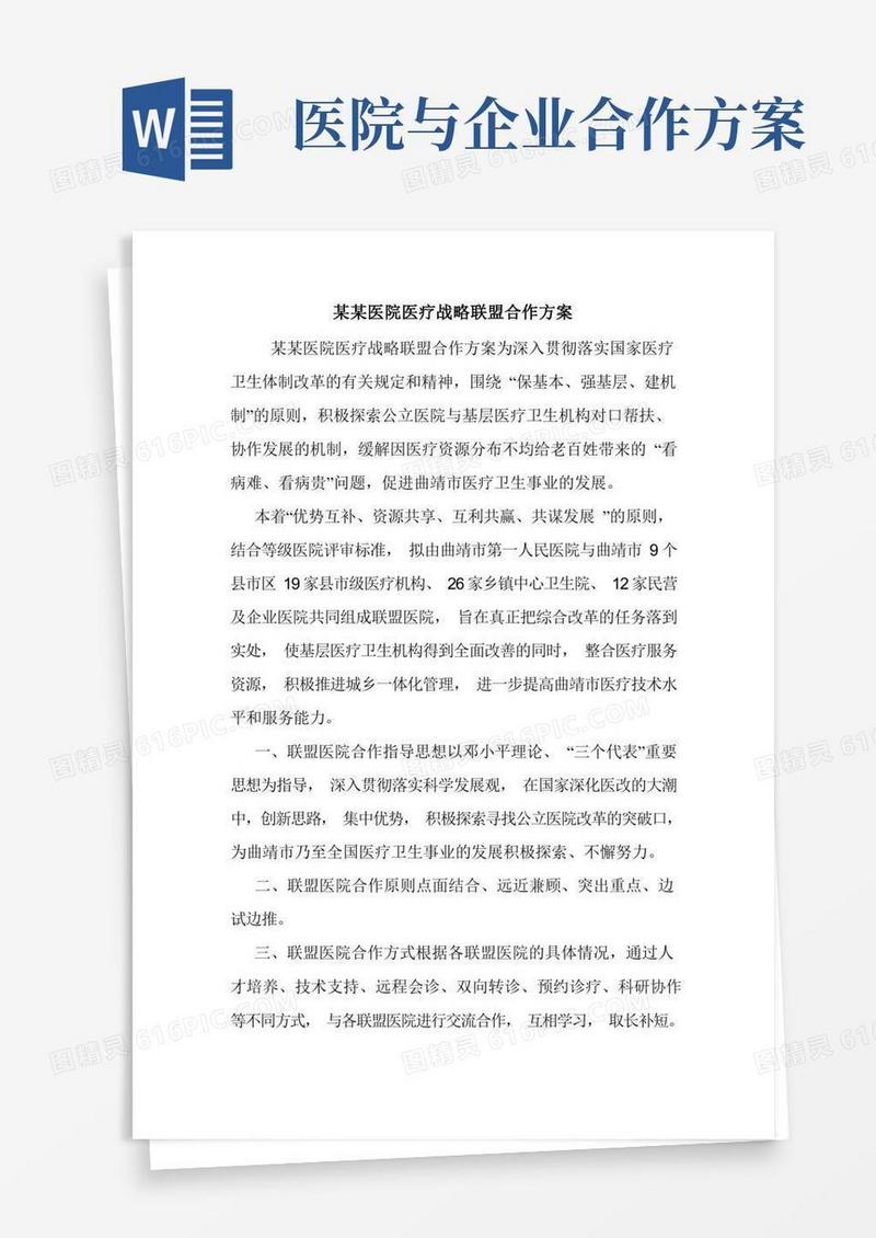 某某医院医疗战略联盟合作方案.doc