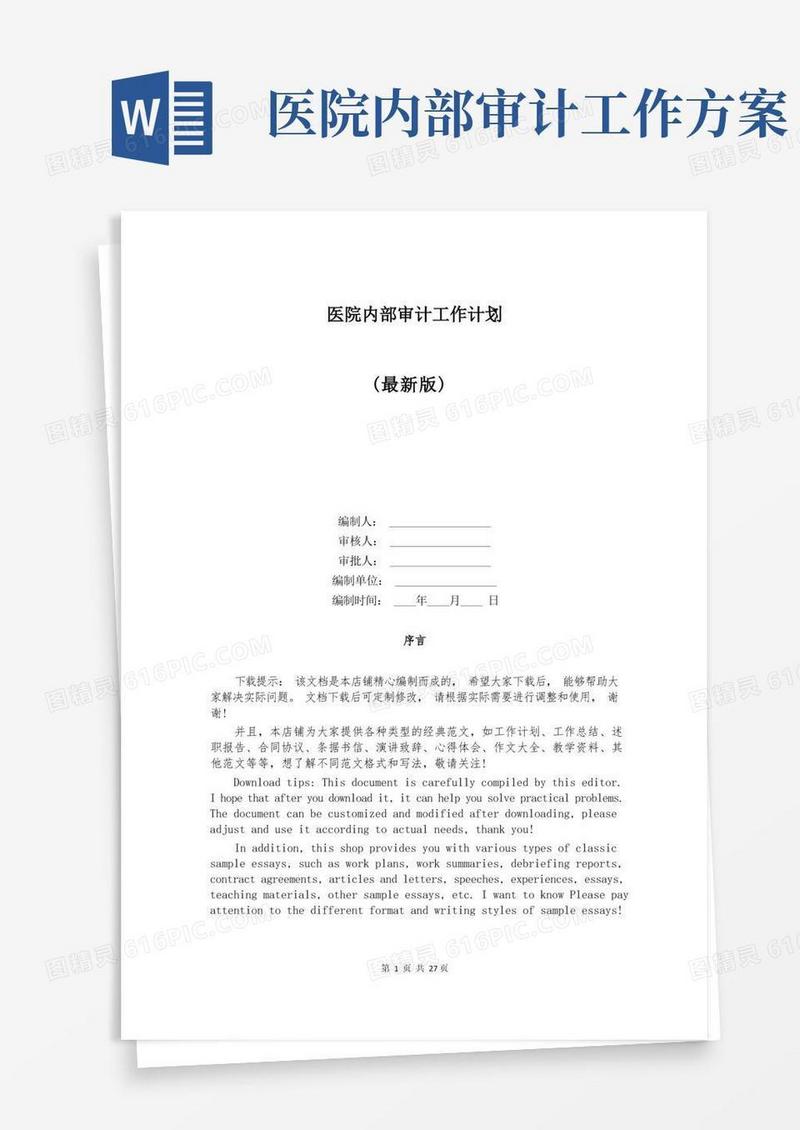 医院内部审计工作计划