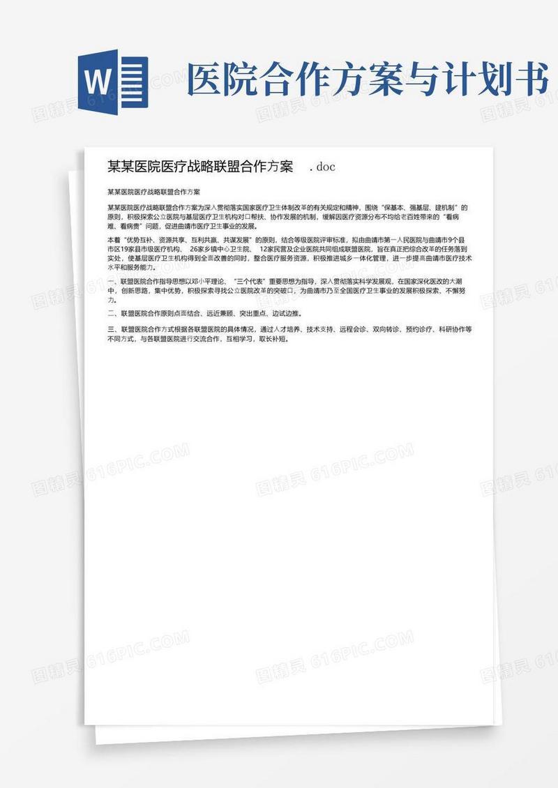 某某医院医疗战略联盟合作方案.doc