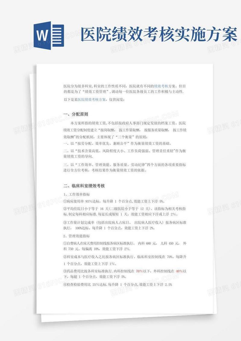 医院绩效考核方案范本参考(整理版)