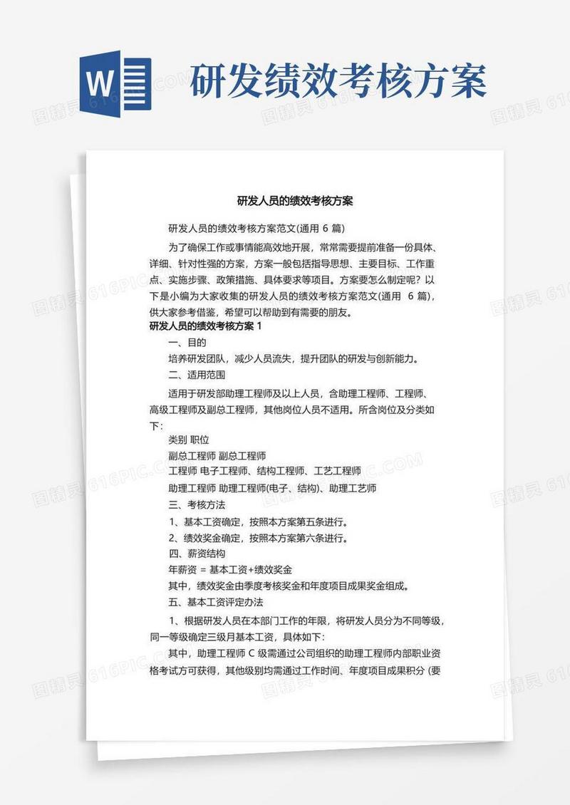 研发人员的绩效考核方案范文（通用6篇）