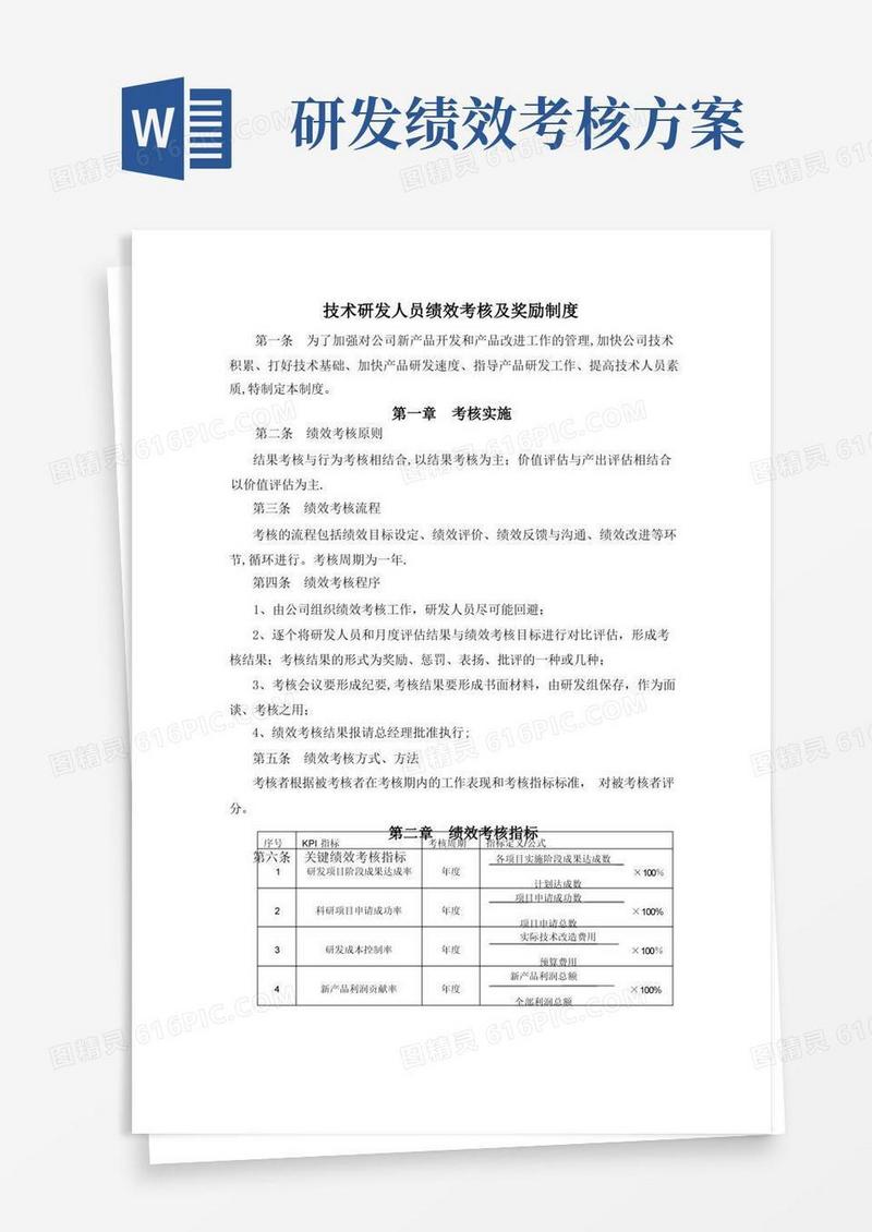 技术研发人员绩效考核及奖励制度