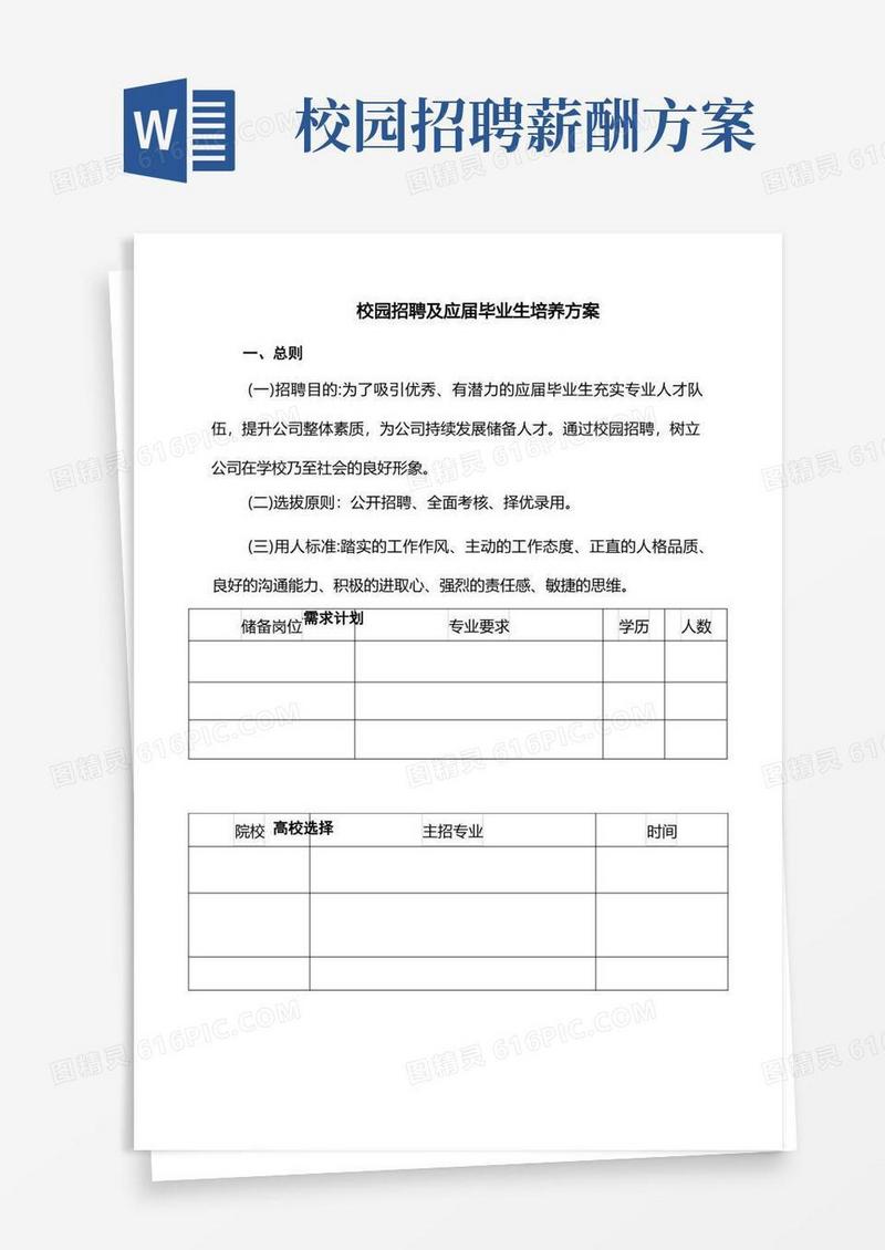 校园招聘及应届毕业生培养方案【范本模板】