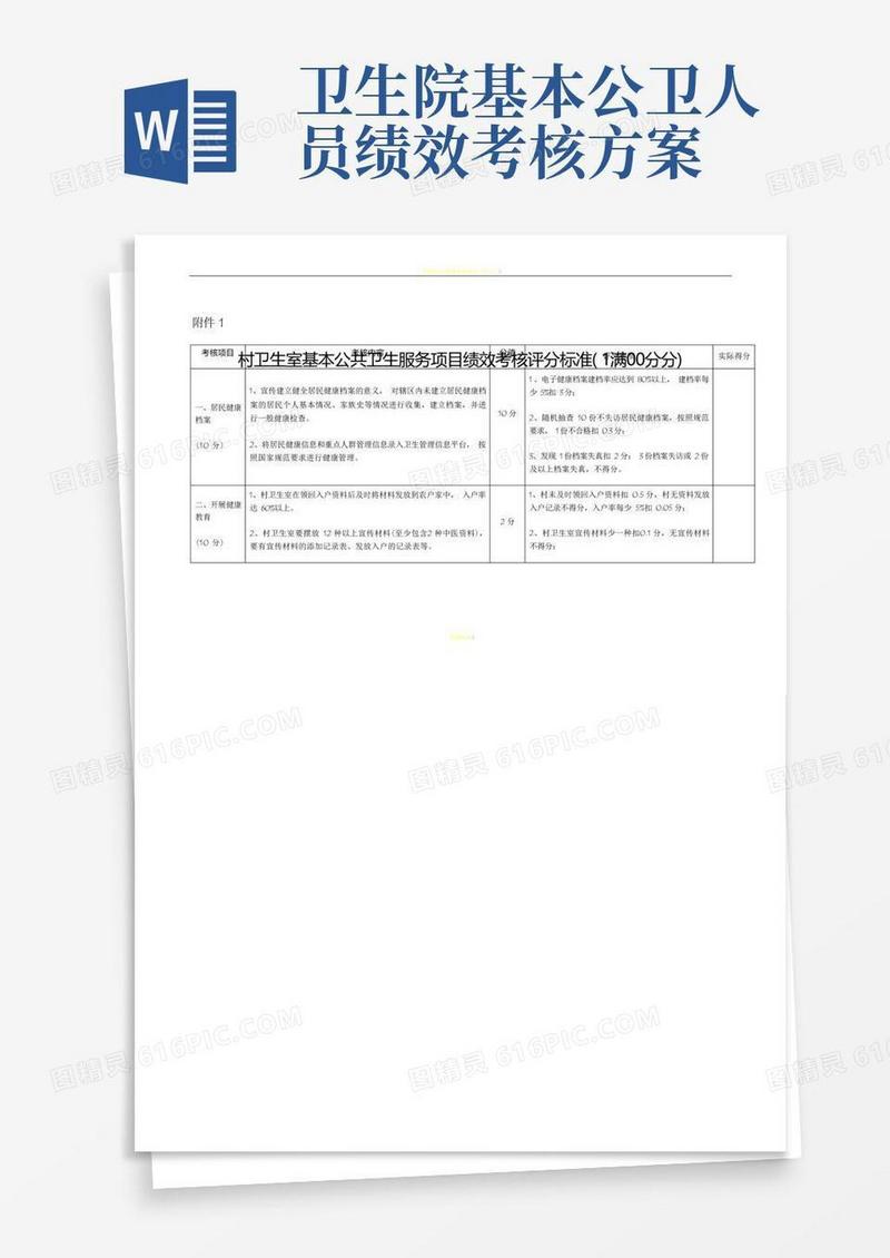 村卫生室基本公共卫生服务项目绩效考核评分标准(1)