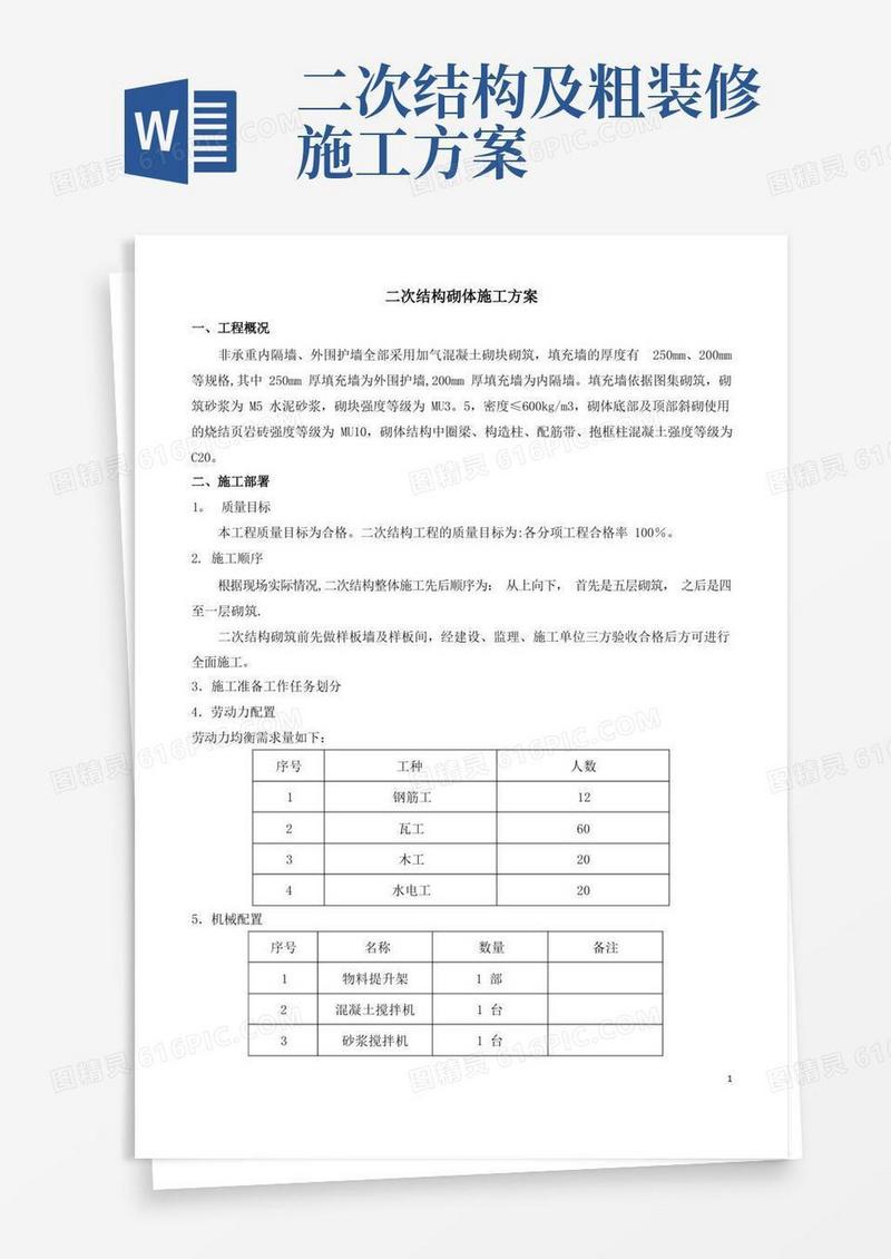二次结构砌体施工方案