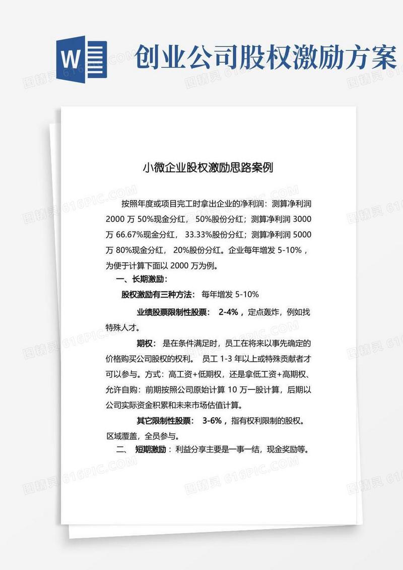 小微企业股权激励思路案例