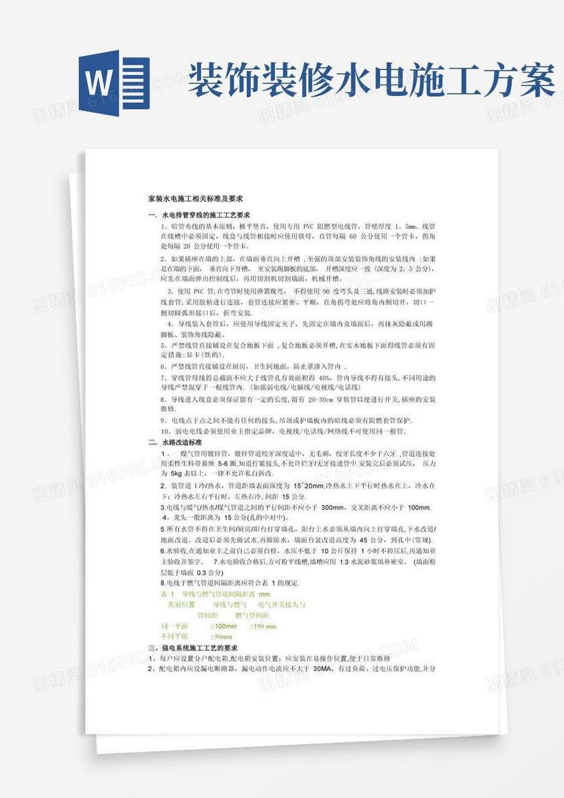家庭装修中水电施工标准及指标要求