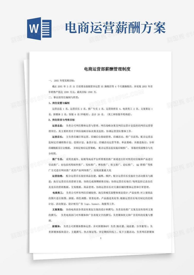 电商运营部薪酬管理制度
