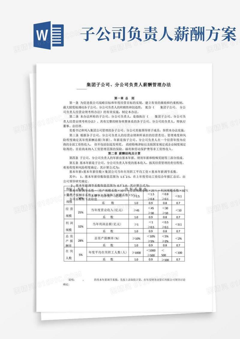 子公司、分公司负责人薪酬管理办法