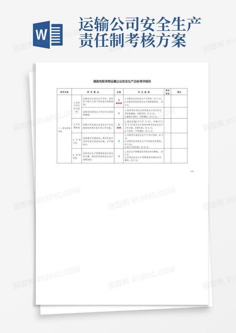 道路危险货物运输企业安全生产达标考评细则