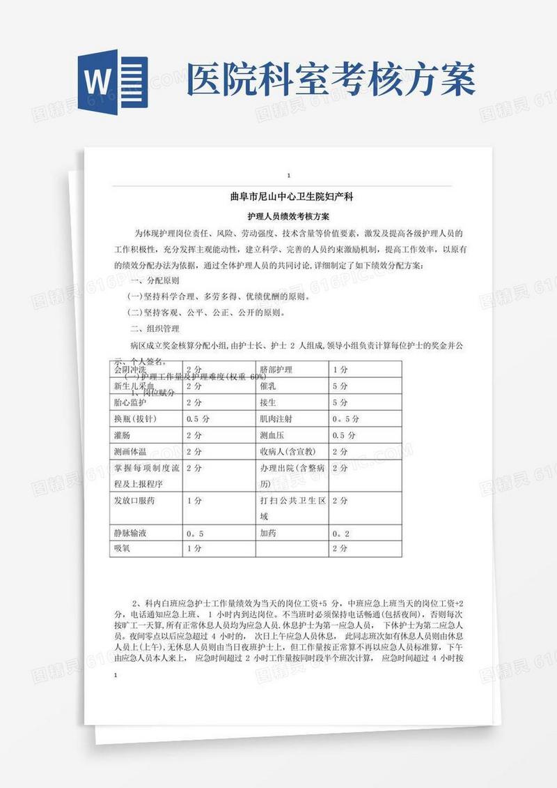 科室绩效考核方案