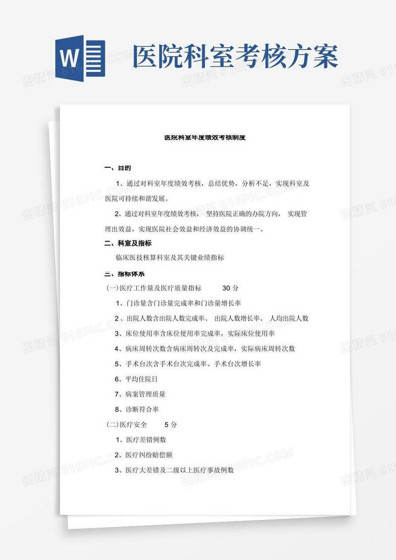 医院科室绩效考核制度