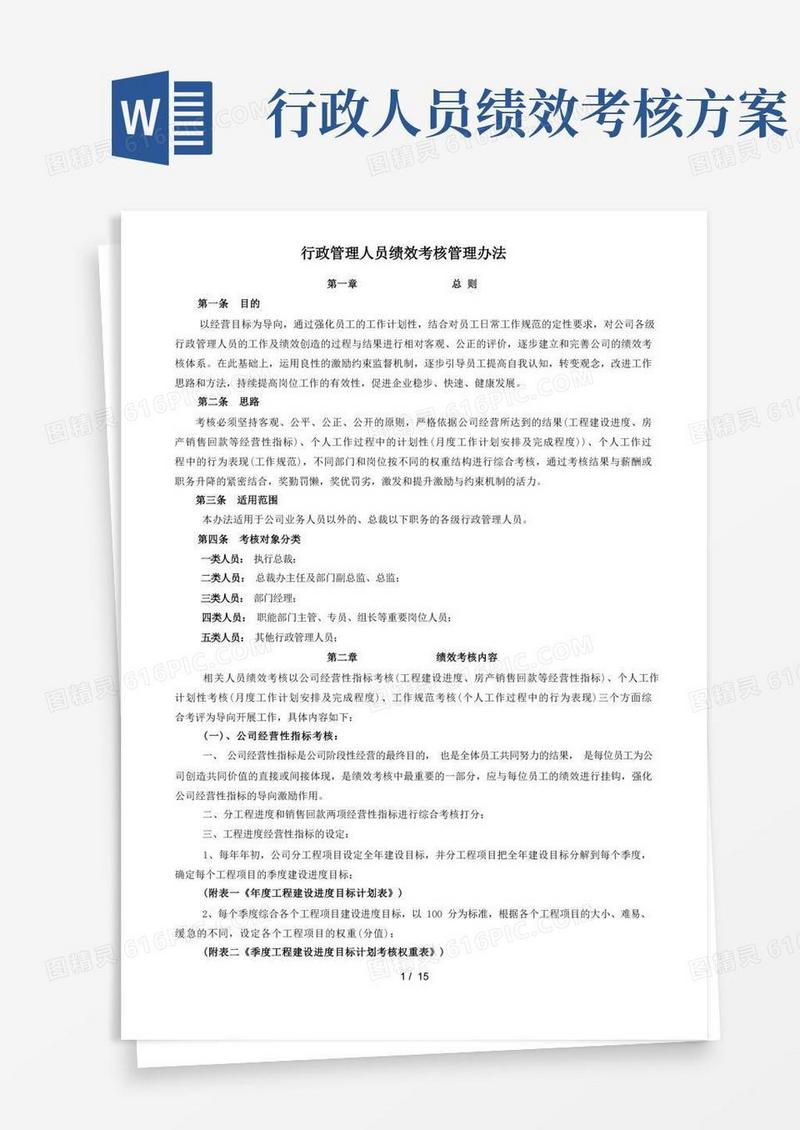 行政管理人员绩效考核方案